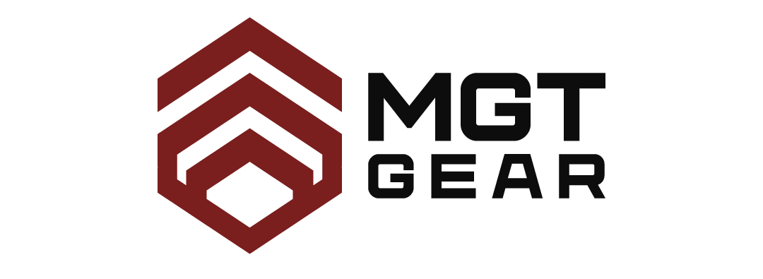 MGT Gear logo featuring a dark red geometric icon on the left and the text 'MGT GEAR' in black on the right, set against a plain white background.