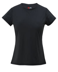 Black women’s crew-neck performance tee front view
