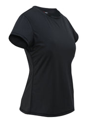 Black women’s crew-neck performance tee on a mannequin