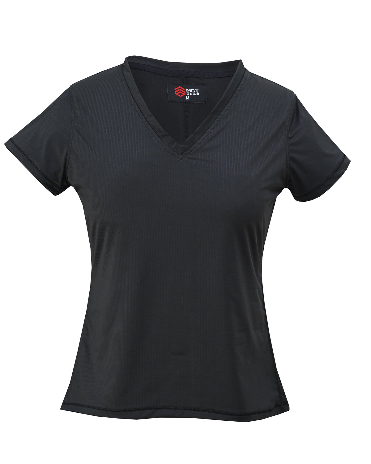 Black women's V-neck performance tee front view